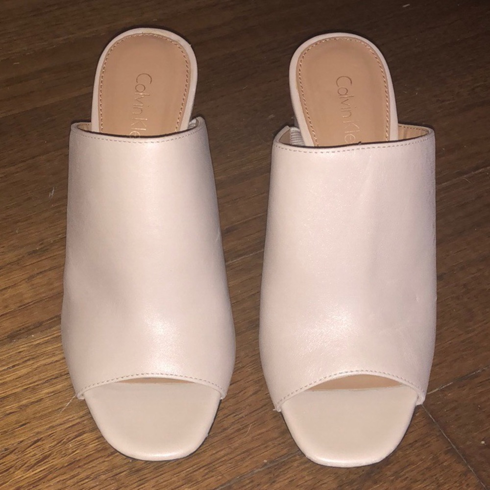 Real Leather! Calvin Klein Cicelle Peep Toe Mules